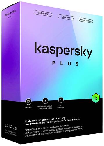 Kaspersky Plus Internet Security Jahreslizenz, 10 Lizenzen Windows, Mac, Android, iOS Antivirus