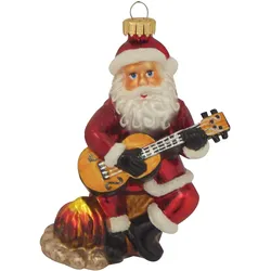 Krebs Glas Lauscha Gitarrespielender Weihnachtsmann 11cm, Glasornament, mundgeblasen und handekoriert