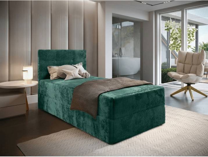 Gepolstertes Boxspringbett GLORIEN VELVET 90x200 cm dunkelgrün Matratze: Bonell-Federkernmatratze