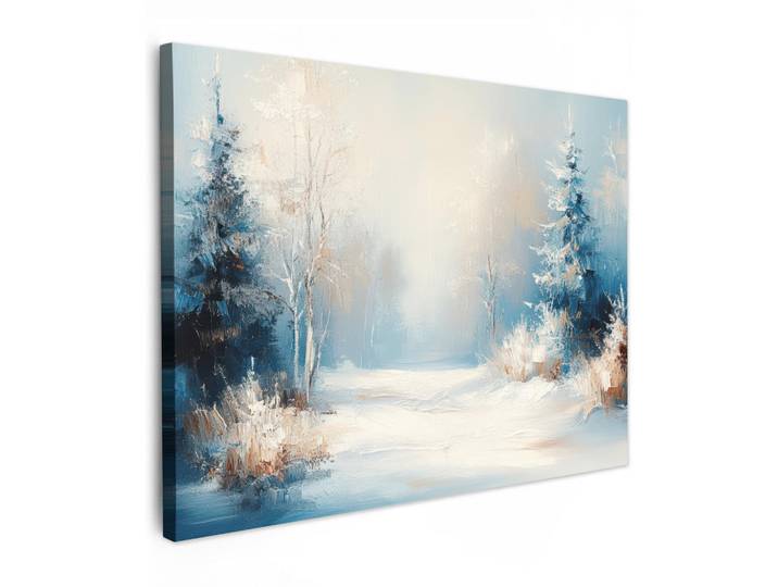 MuchoWow Leinwandbild - Wald – Winter – Natur – Abstrakt – Schnee - 80x60 - Malerei, Weiß, Textil, Kiefer, Rechteckig, 80x60 cm, gerahmt, Bilder & Rahmen, Bilder, Wandbilder