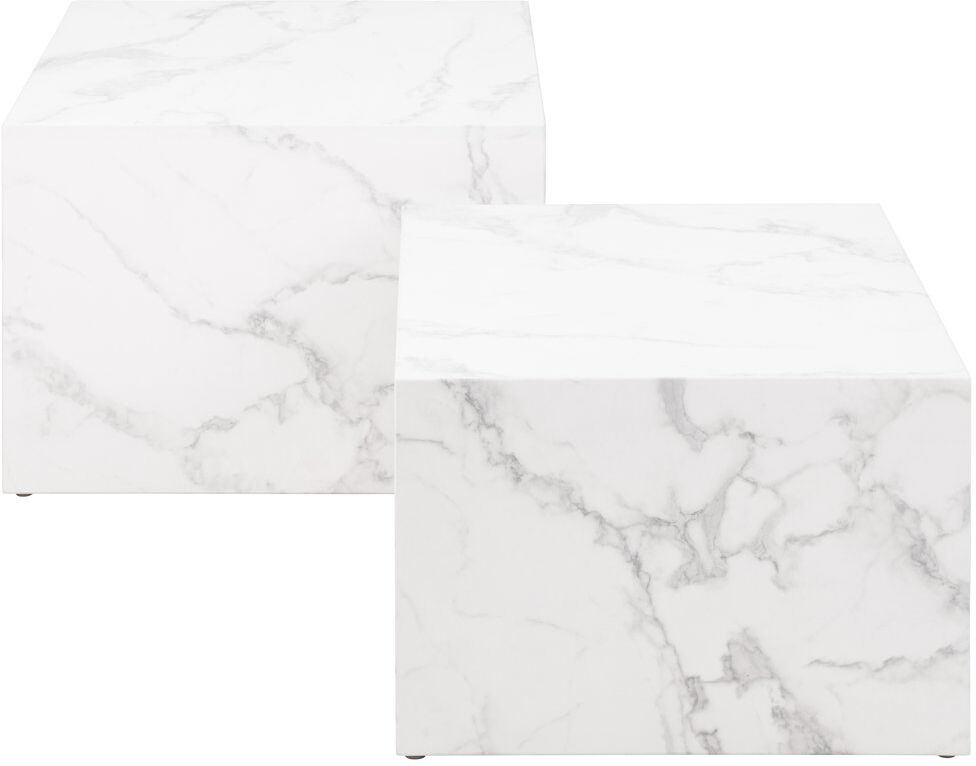Metro Dice Square Coffee Table Set in White Marble Carrara White