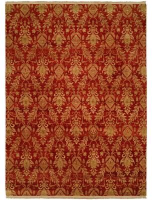KALATY Transitional Red Hand-Knotted Wool Area Rug