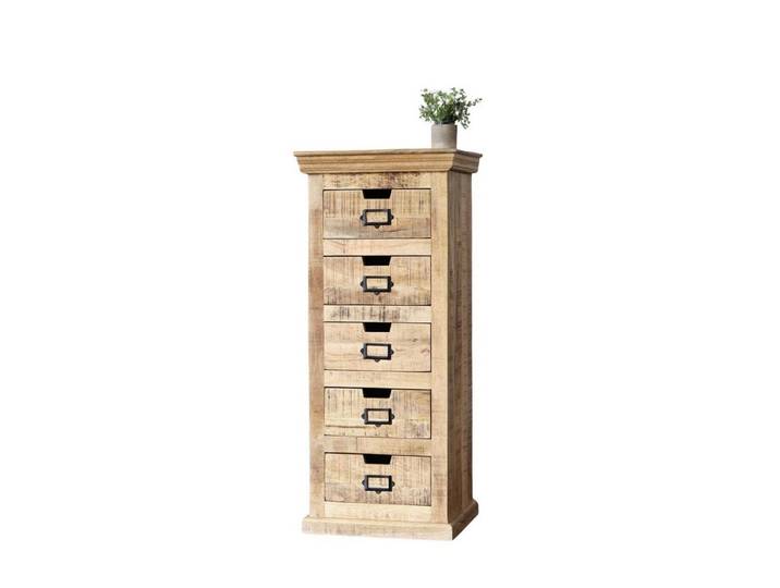 baario Highboard Schubladenkommode SELCE Vintage, Kommode 5 Schubladen schmal hoch massiv rustikal klein Flur