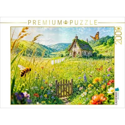 CALVENDO Puzzle Sommer Cottage auf Blumenwiese mit Wäscheleine | 2000 Teile Lege-Größe 90x67cm Foto-Puzzle für glückliche Stunden