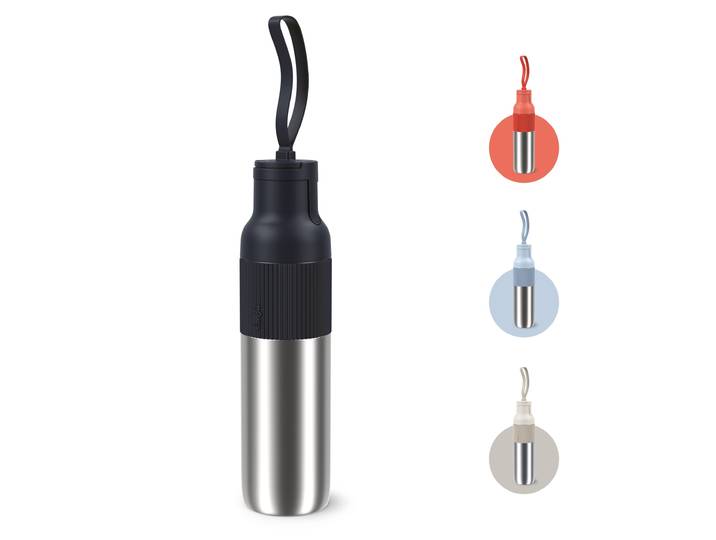 Isolierflasche EMSA beYou Flip , schwarz, H:31,4cm, Edelstahl, Polypropylen (PP), Silikon, Trinkflaschen, Isolierflasche, mit Flip-Verschluss und Trageband, 100% dicht, spülmaschinengeeignet