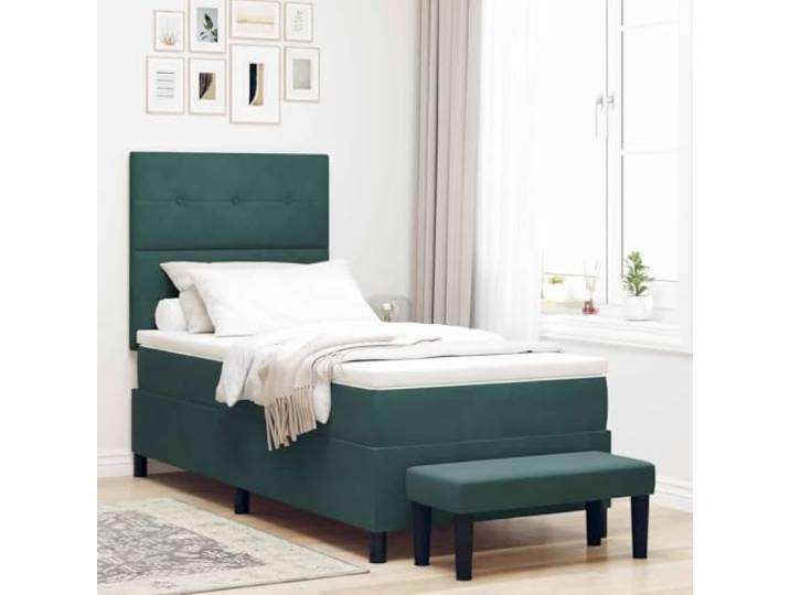 WDGJJFECNMUEHI Samt Kopfteil Modernes Design 100 x 200 cm Grün Boxspringbett mit Matratze Dunkelgrün 100 x 200 cm Samt Bett mit Kopfteil Lattenrost Modern
