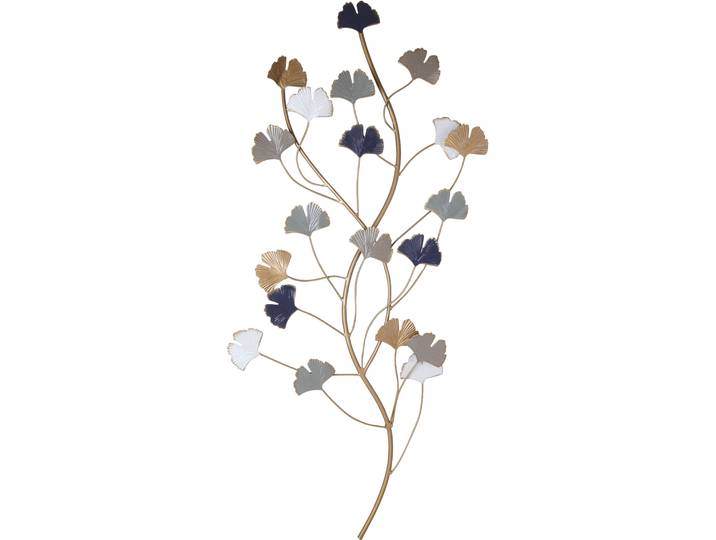 Wanddekoobjekt GOODPRODUCT Gingko Blätter, florale Dekoration , bunt (gold, weiß, grün, blau), B:38cm H:91cm T:3,5cm, Metall, Wanddekoobjekte, Wanddekoobjekt, hochwertige Wanddeko, aus Metall, ca.91cm hoch