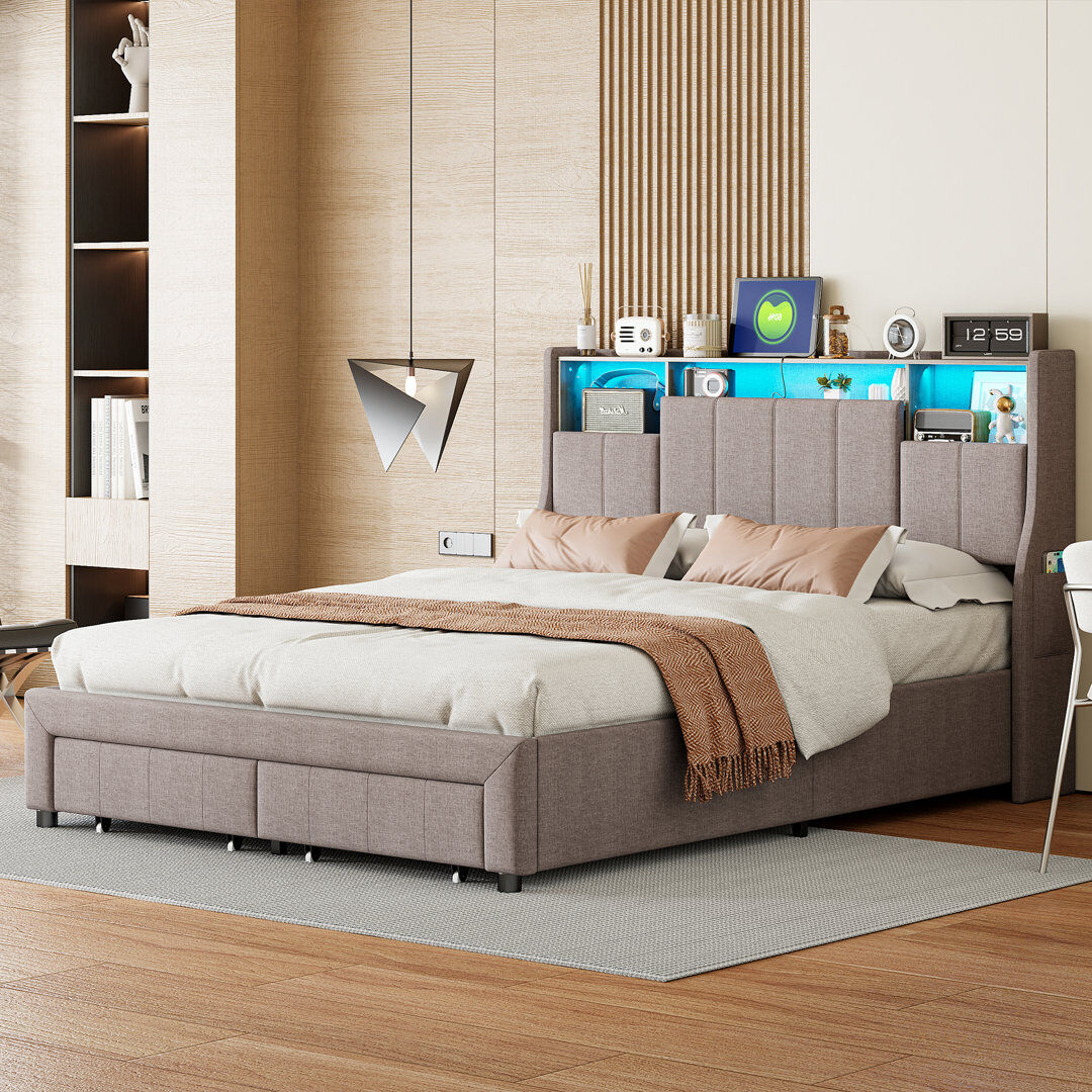 Ivy Bronx Drawers Bed Gray European Kingsize (160 x 200 cm)