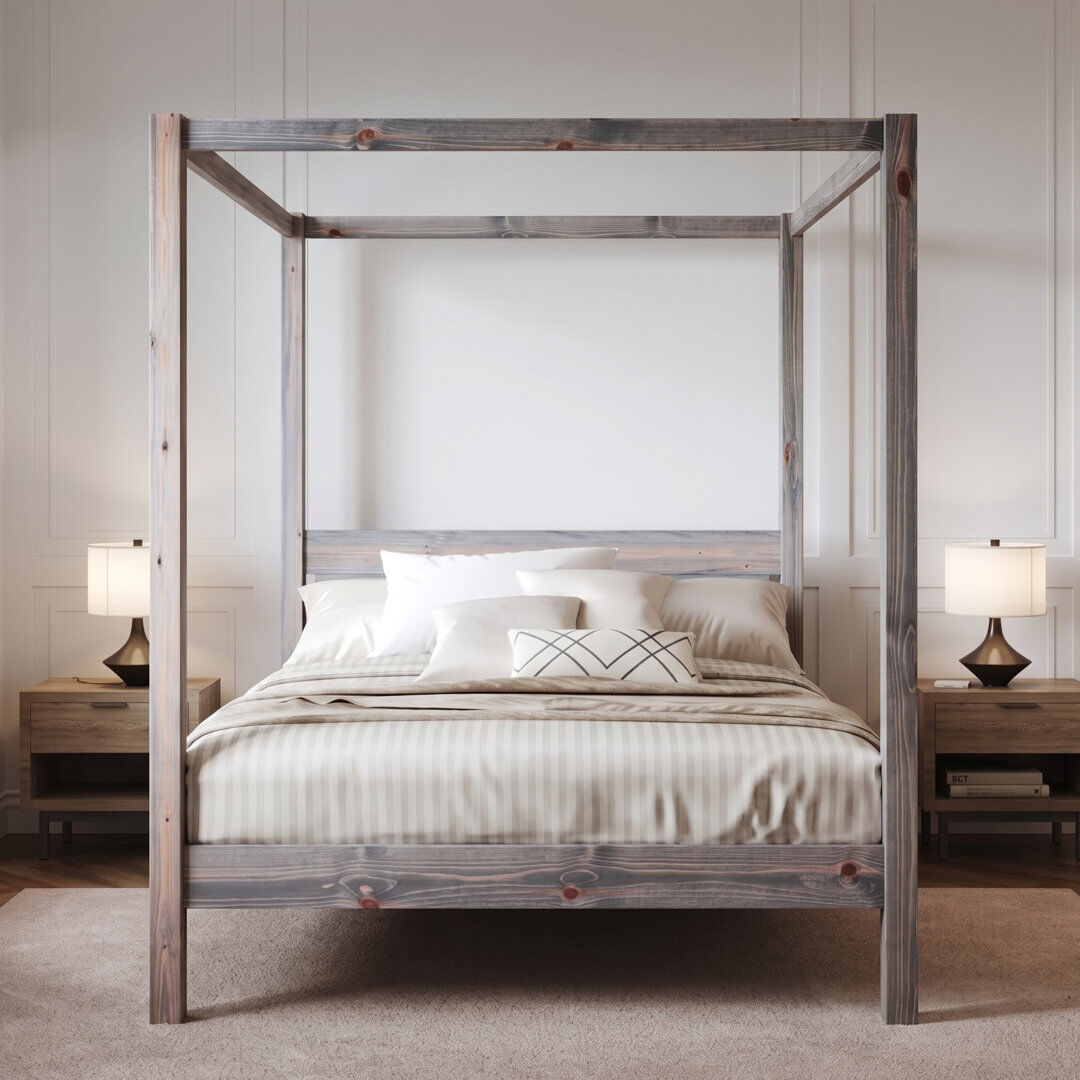 Three Posts Rochester Solid Wood Canopy Bed Grey Wood Kingsize (5')