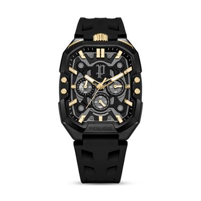 Chronograph POLICE "Bullhead", schwarz (schwarz, schwarz), Armbanduhren, Herren, schwarz, Chronograph, Quarzuhr, Armbanduhr, Herrenuhr, Lederarmband, analog, Stoppfunktion