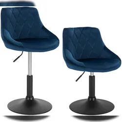 Helloshop26 - Set mit 2 blauen Samt-Barhockern 19_0000248