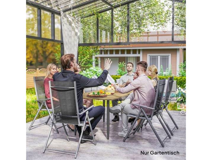 Table de Jardin Extérieure - 150x90x73cm - Table à Manger avec Trou de Parasol en Acier Résistant aux Intempéries - Brun