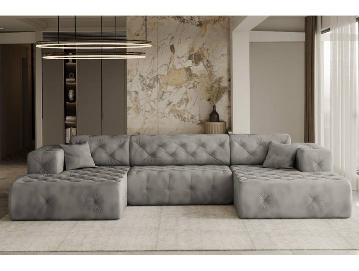 Kaiser Möbel Freistehendes Ecksofa LUX, stark gesteppte U-Form, weicher,Stoff Whisper Silber
