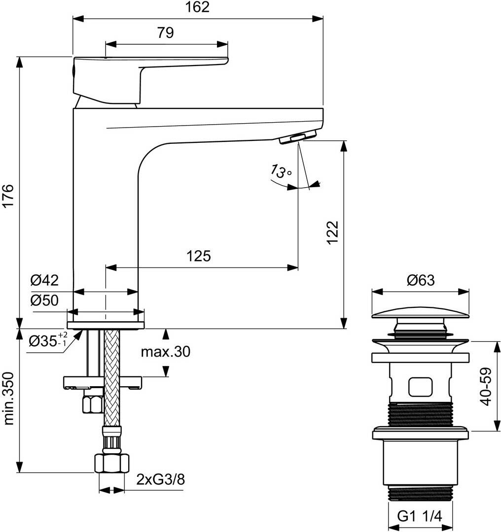 Ideal Standard O Waschtischarmatur mit Push-Open