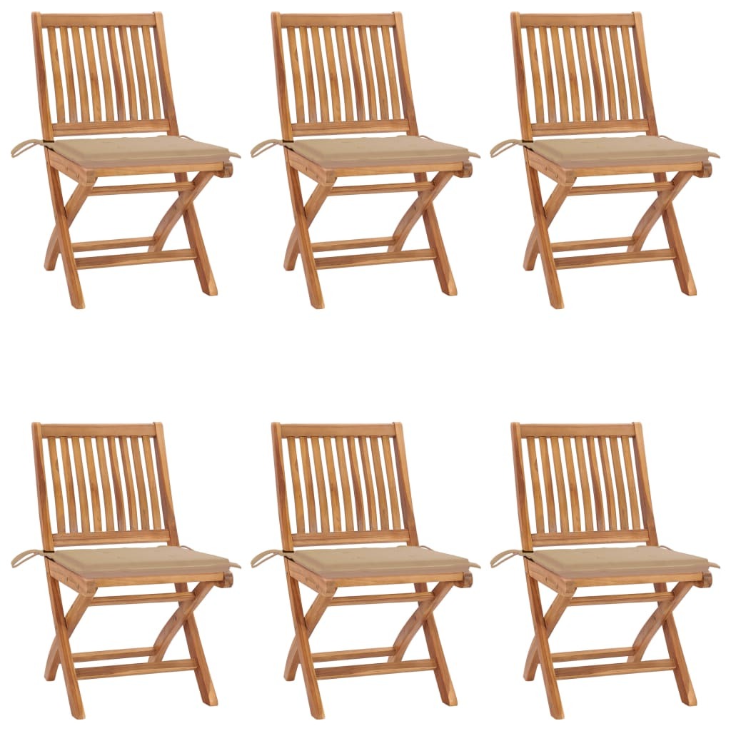 Maison Exclusive - Klappstühle mit Kissen, 6-teilig, Massivholz Teakholz