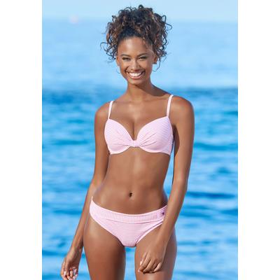 Bügel-Bikini S.OLIVER, Damen, Gr. 40, Cup D, rosa (rosé, weiß), Recycling-Polyamid, gestreift, Bikini-Sets Bügel-Bikini, in Knoten-Optik