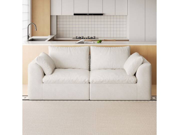 Modenuit Canapé 2 places 180 cm compressé sous vide tissu en lin beige blanc