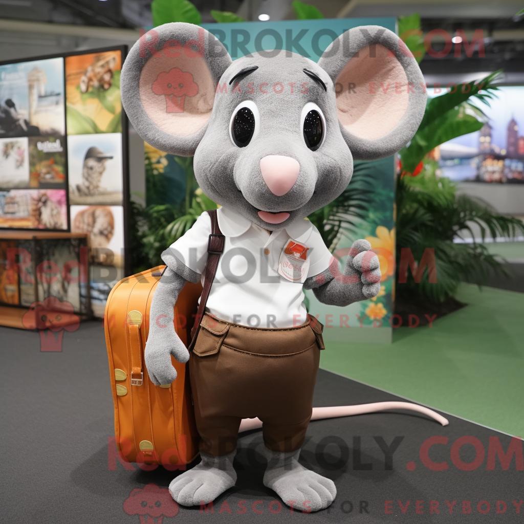 Maskottchen-Charakter REDBROKOLY einer Maus mit Tanktop und Aktentasche