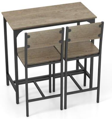 Costway 3 Piece Bar Table Set with Backrest and Footrest for Small Space-Gray