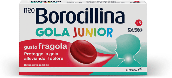 Neoborocillina Gola Junior Per Il Mal Di Gola Nei Bambini 15 Pastiglie Gommose Gusto Fragola