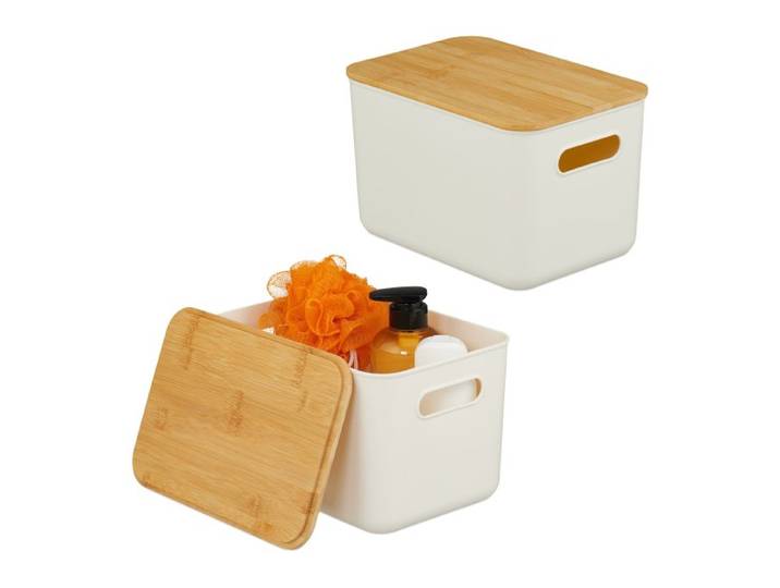 Relaxdays Aufbewahrungsbox mit Bambusdeckel im Set