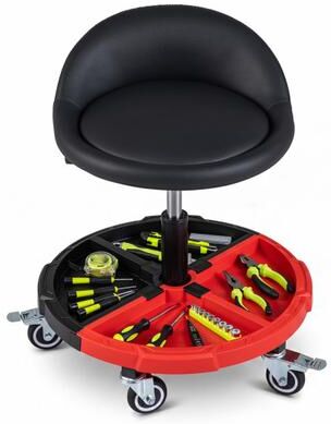 Costway 360° Rolling Mechanic Stool with 1 Tool Storage Tray-Red