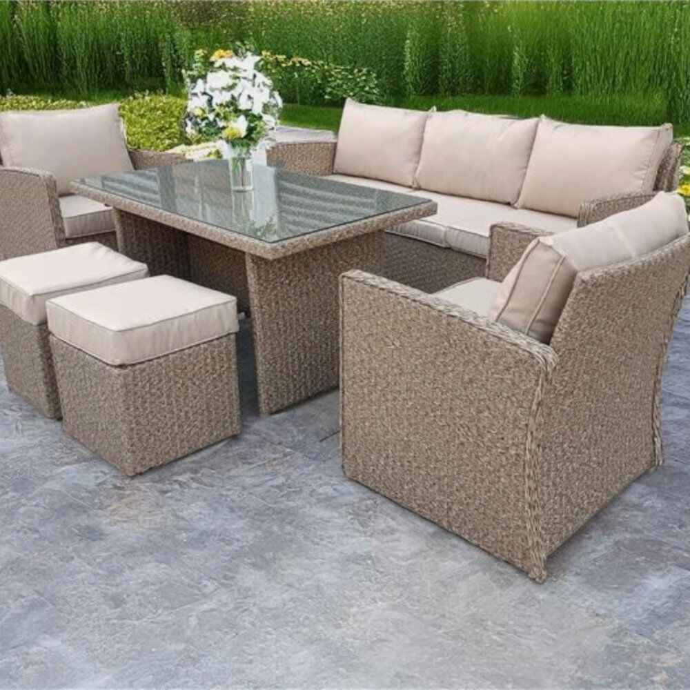 Ophelia & Co. 7 Seater Wicker / Rattan Patio Dining Set Beige 7