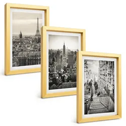 BILDER SET 3er Set - 20x30 cm Goldrahmen - Aussicht Paris New York Treppen