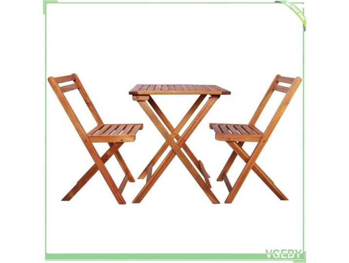 Mobilier de bistro - FAFEICY - 44015 - Bois d'acacia massif - Pliable - Ensemble 1 table 2 chaises (extérieur)