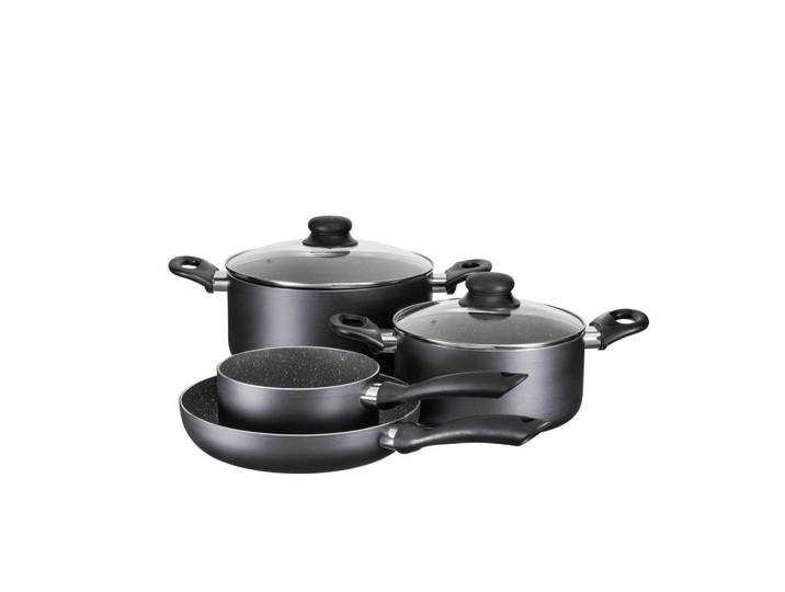 Mäser Kochtopfset, Schwarz, Metall, 6-teilig, 20 cm,16 cm, backofengeeignet, hitzebeständige Griffe, Kochgeschirr, Töpfe, Topfsets