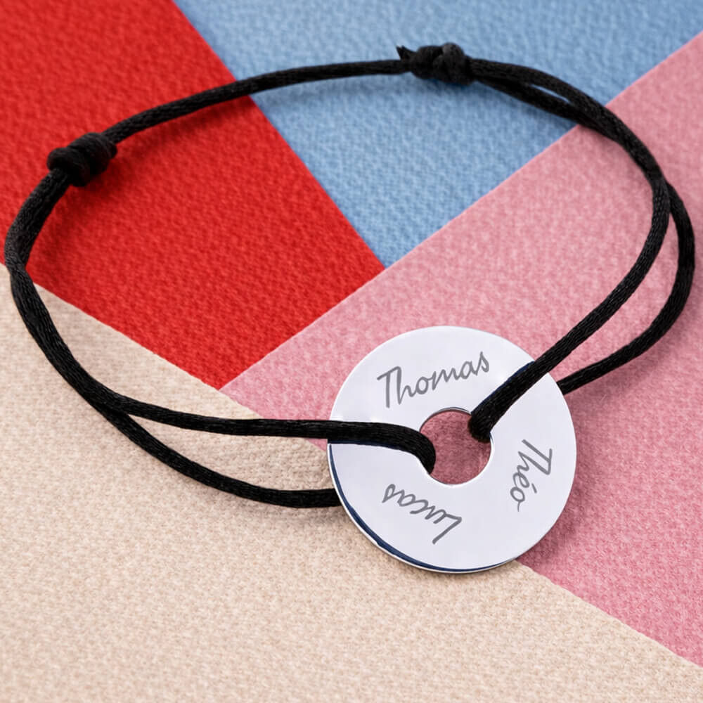 Ocadeau Bracelet disque argent cordon