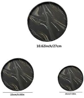 Uplift Picks PureCircle Round Bathroom Vanity Tray Silicone Decorative Organizer black Marble