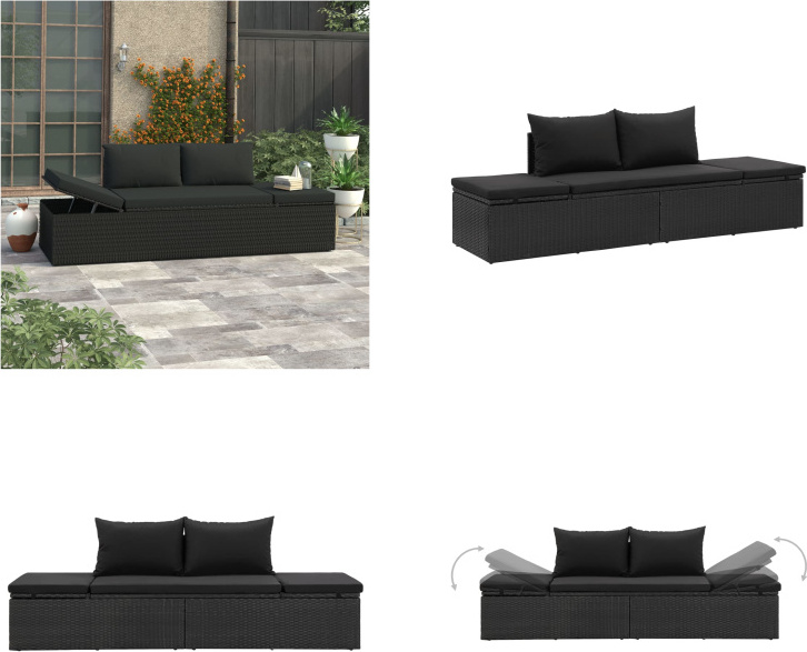 vidaXL Sonnenliege mit Auflage Poly Rattan Schwarz - Sonnenbett - Sonnenbetten - Sonnenliege - Sonnenliegen