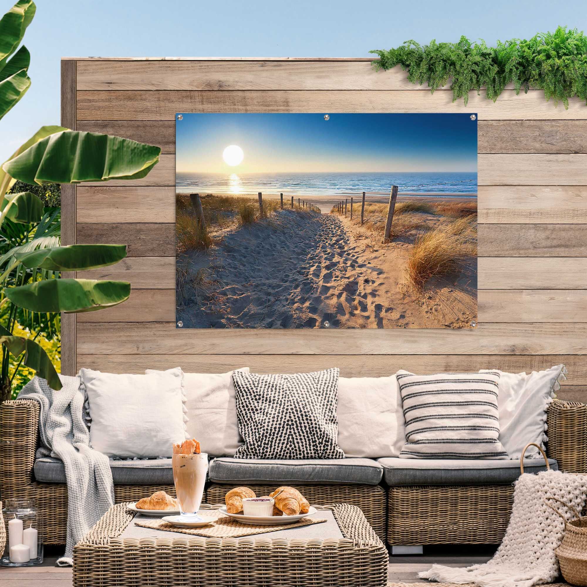 Reinders! Poster REINDERS "Dünenweg zum Meer", blau (farbe bild(er): blau), B:140cm H:100cm T:0,1cm, Leinwand, Bilder, Poster, leichtes und wasserfestes Gartenposter für den Ausseneinsatz farbe bild(er): blau B/H/T: 140cm x 100cm x 0,1cm