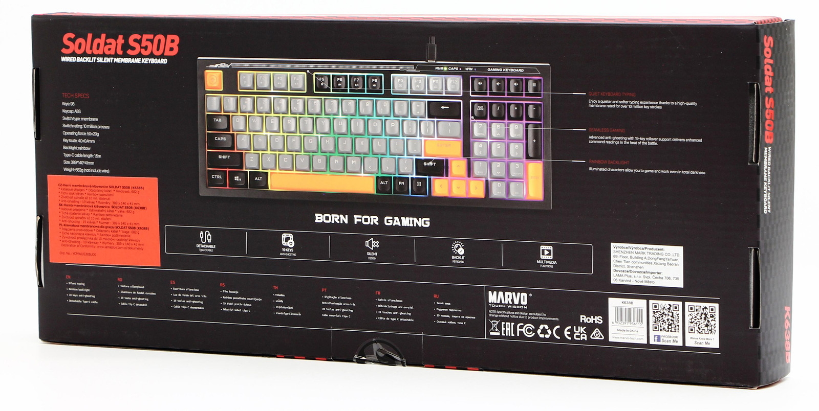 Marvo SOLDAT S50B Gaming-toetsenbord, bekabeld, USB, US-layout, zwart