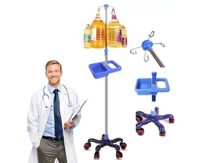 Infusionsständer mit Rollen, medizinischer tragbarer Infusionsständer Mit 4 Haken und Tablett 1,5–2 m höhenverstellbar for Krankenhäuser infusionsständer