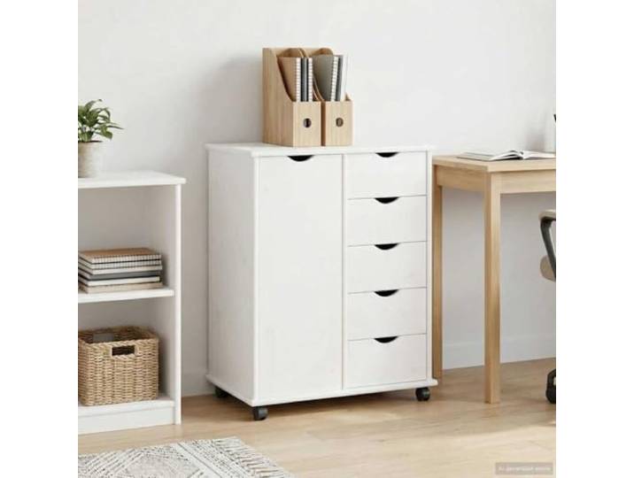HPUYRFG Rollschrank Massivholz Kiefer Weiß mit Rollen und Schubladen Massivholz Kiefer, matte Oberfläche, verstellbare Regale, sanfte Schubladen, vier Rollen, pflegeleicht