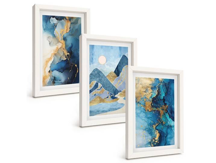 BILDER SET 3er Set - 20x30 cm Weißer Rahmen - Abstrakte Muster der Blue Mountains