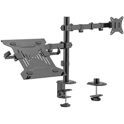 Fellowes Držák monitoru Brateck LDT66-C024ML jedno kloubové rameno + jeden držák laptopu vedle sebe na tyčové (Tisch, 32", 9 kg), Monitor Halterung, Schwarz