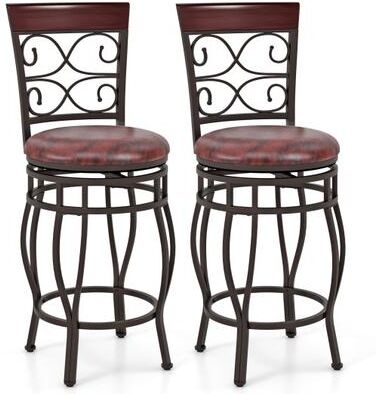 Costway Set of 2 26 Inch Bar Stool with Backrest and Footrest-Brown