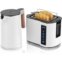 Arendo Frühstücks Set Wasserkocher1,5l mit Warmhaltefunktion & 2-Scheiben Doppelschlitz Toaster, Weiss, Wasserkocher, Weiss
