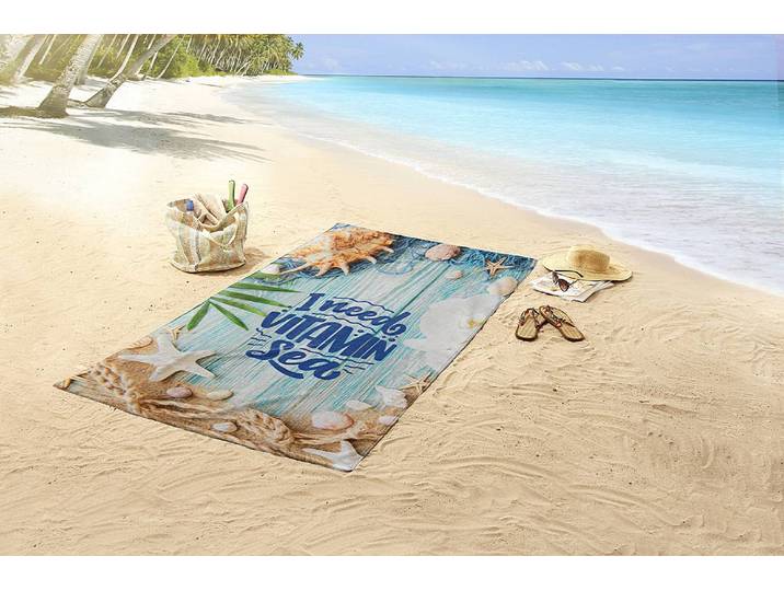 Serviette de plage Vitamin Sea 100 x 2 x 180cm Bleu/Multicolore/Beige/Bleu