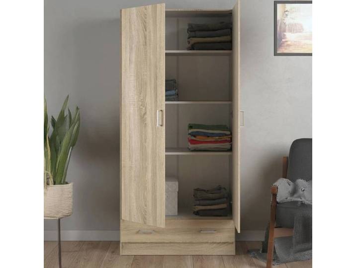 Armoire Multi-usage 2 Portes Amylya Dmora en Bois Nobilité Chêne Marron 79 4x170 4h cm