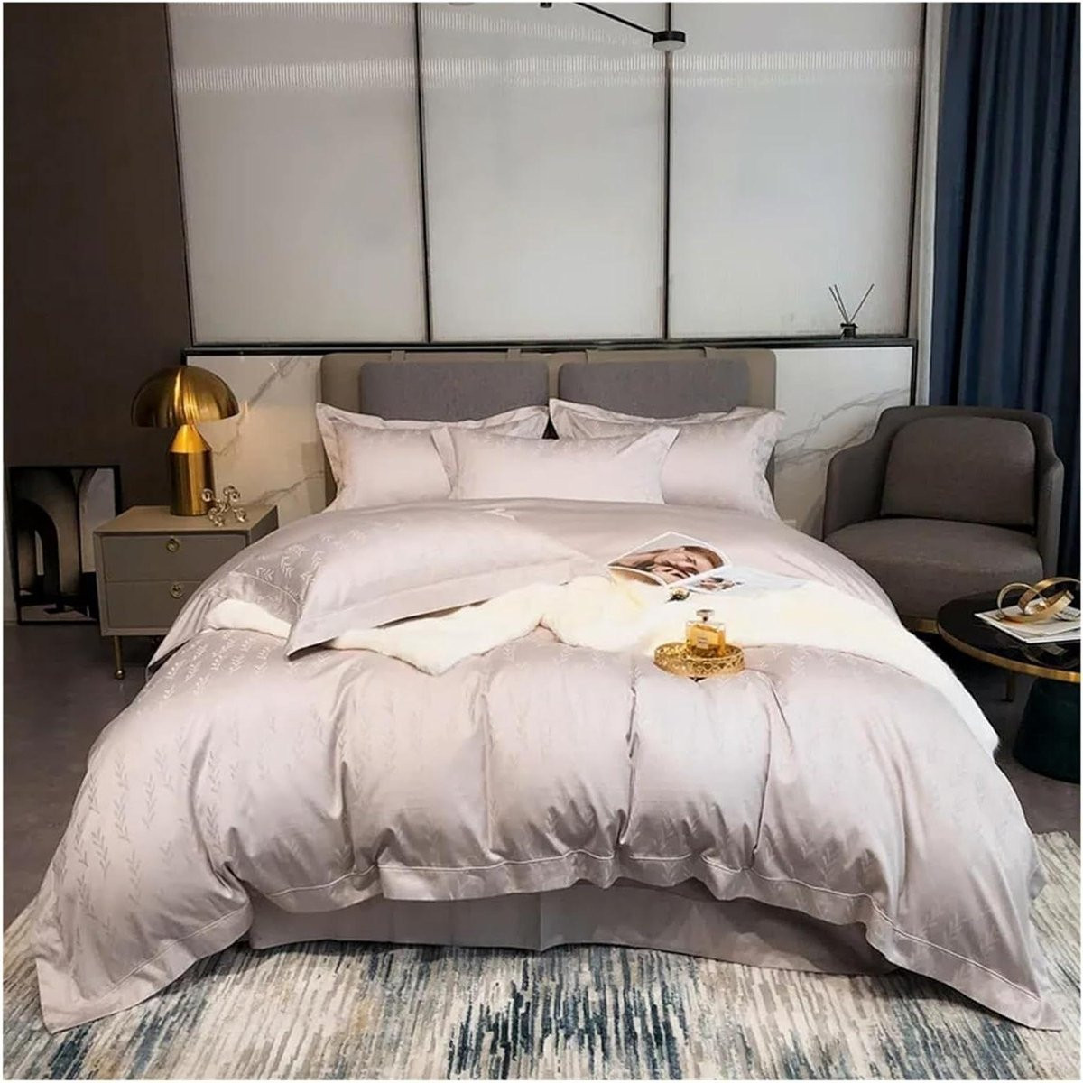 Katoenen Jacquard Dekbedovertrekset - 4-delig - Zwart - Queensize