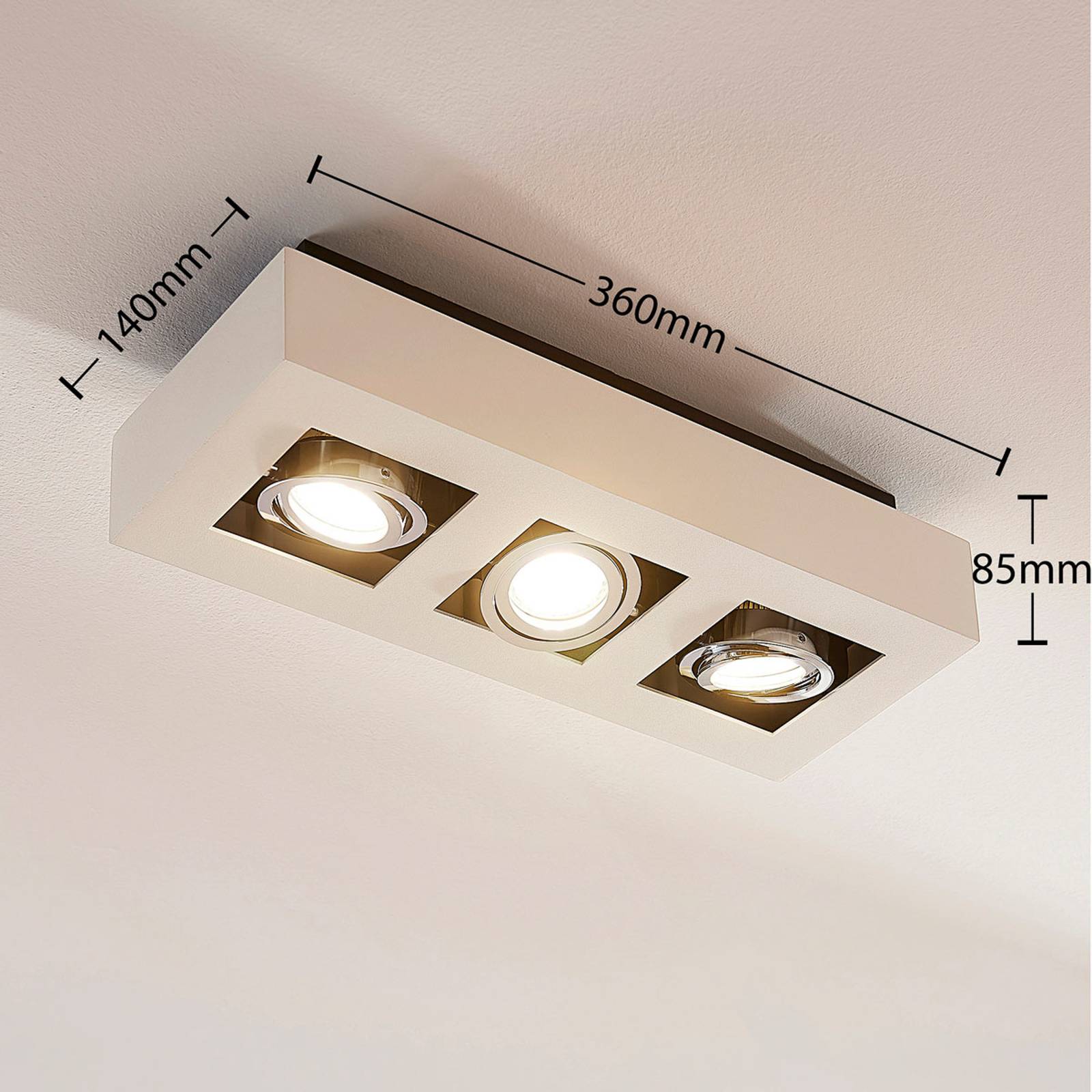 Arcchio spotlight Vince, 36 cm, 3-bulb, white/chrome, GU10 VINCE Arcchio, dimmable, White / opal, Hallway, Aluminium, Modern, Ceiling Light