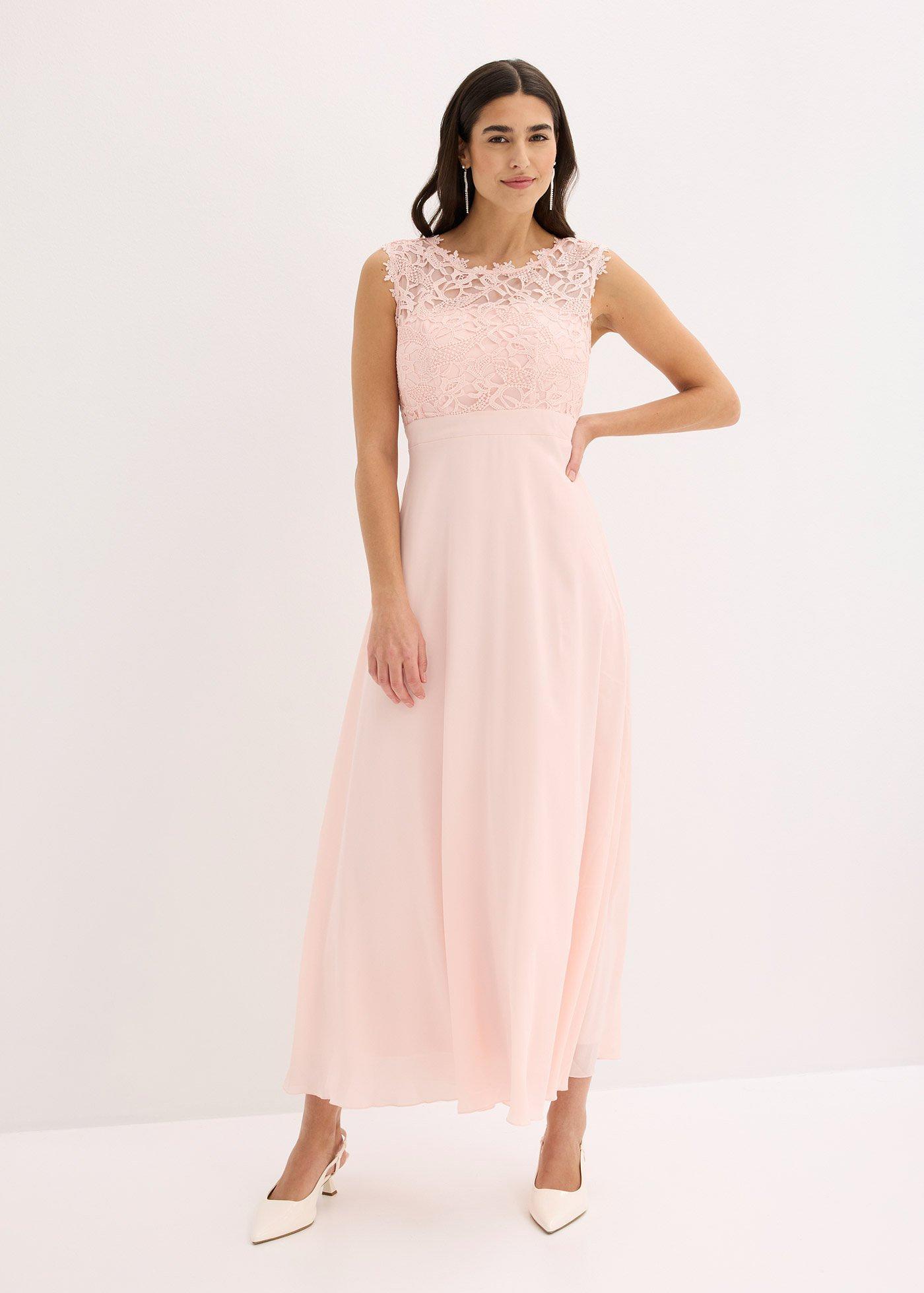 bonprix Maxikleid mit Spitze, rosa, Gr.48, Elegantes Abendkleid mit Spitze im Oberteil und einem Rücken-Cut-Out