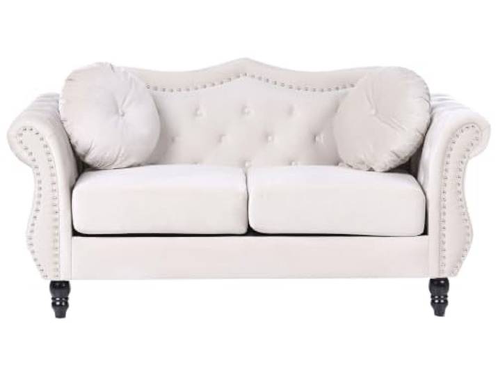 Beliani 2-Sitzer Sofa Samt Hellbeige gepolstert gesteppt mit Kissen luxuriös Chesterfield Stil Skien