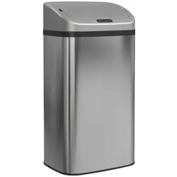 OKWISH Sensor-Mülleimer Edelstahl silber 33x25x69 cm, 48 L, automatische Öffnung per Infrarotsensor, fingerabdruckarme Oberfläche