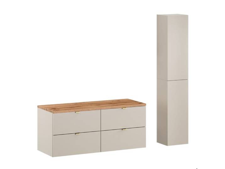 Ensemble de Meubles de Salle de Bain DALIA CACHEMIRE double meuble sous vasque avec plan chêne 120 cm et 2 x colonne 30x80 cm