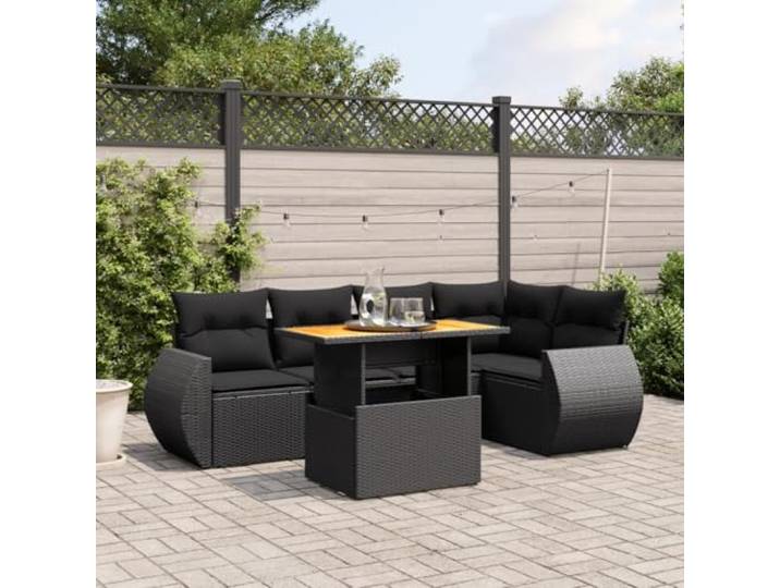 YUTAASU 6-TLG. Poly Rattan Sofagarnitur Schwarz mit Kissen